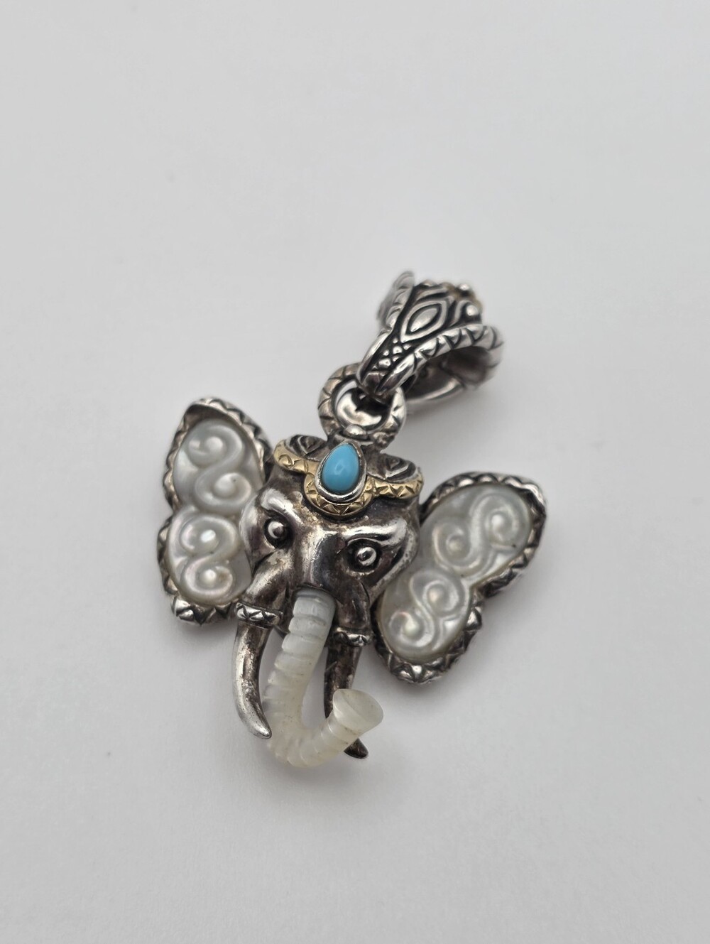 BARBARA BIXBY BALI ELEPHANT TURQUOISE PENDANT ENHANCER SILVER 18KT GOLD